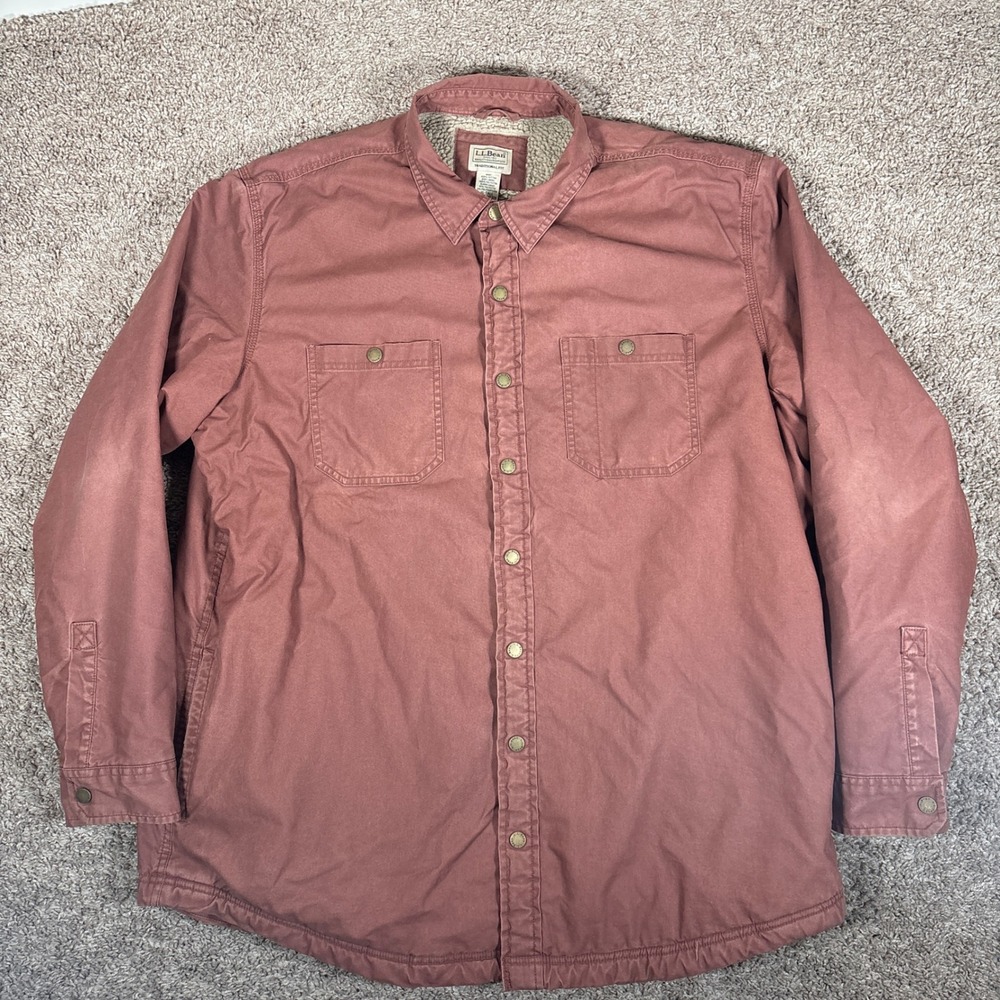 LL Bean Mens XL Tall Sherpa Lined Shirt Jacket Clay Cotton Canvas 512328‎